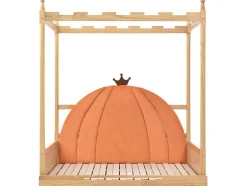 ModernLuxe Kinderbed-Onderschuifbed 140X200Cm In Massief Grenen - Fluwelen Hoofdeinde - Oranje & Wit