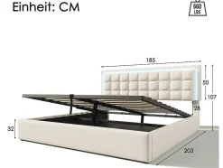 Vente-unique Aanbiedingen: Slaapkamer & Kantoor-Opbergbed 180 X 200 Cm - Pu Leer - Led'S - Lattenbodem - Wit