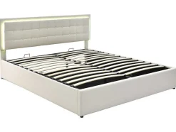 Vente-unique Aanbiedingen: Slaapkamer & Kantoor-Opbergbed 180 X 200 Cm - Pu Leer - Led'S - Lattenbodem - Wit