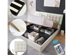 Vente-unique Aanbiedingen: Slaapkamer & Kantoor-Opbergbed 180 X 200 Cm - Pu Leer - Led'S - Lattenbodem - Wit