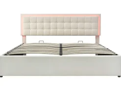 Vente-unique Aanbiedingen: Slaapkamer & Kantoor-Opbergbed 180 X 200 Cm - Pu Leer - Led'S - Lattenbodem - Wit