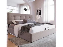ModernLuxe Fluwelen Bed-Opbergbed 140X200Cm - Stof Fluweel - Met Verstelbaar Hoofdeinde + Lattenbodem - Grijs