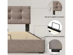 ModernLuxe Fluwelen Bed-Opbergbed 140X200Cm - Stof Fluweel - Met Verstelbaar Hoofdeinde + Lattenbodem - Grijs
