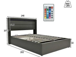ModernLuxe Aanbiedingen: Slaapkamer & Kantoor-Opbergbed 140X200Cm In Kunstleer Met Led + Lattenbodem - Grijs