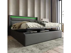 ModernLuxe Aanbiedingen: Slaapkamer & Kantoor-Opbergbed 140X200Cm In Kunstleer Met Led + Lattenbodem - Grijs