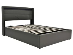 ModernLuxe Aanbiedingen: Slaapkamer & Kantoor-Opbergbed 140X200Cm In Kunstleer Met Led + Lattenbodem - Grijs