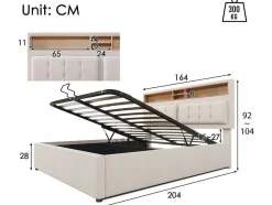 ModernLuxe Aanbiedingen: Slaapkamer & Kantoor-Opbergbed 160X200Cm In Linnenstof Met Usb-Poort - Verstelbaar Hoofdeinde En Lattenbodem - Beige