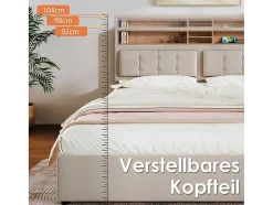 ModernLuxe Aanbiedingen: Slaapkamer & Kantoor-Opbergbed 160X200Cm In Linnenstof Met Usb-Poort - Verstelbaar Hoofdeinde En Lattenbodem - Beige