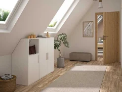 Vente-unique Kleine Opberger En Slaapkameraccessoire-Opbergkast Onder Schuin Dak Met 3 Deuren En 1 Nis - Wit - Adezio