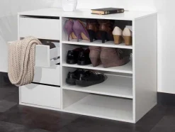 Vente-unique Schoenenkast-Opbergmeubel En Schoenenkast Emeric - 4 Laden & 4 Nissen - Wit