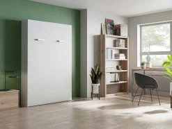 Vente-unique Tweepersoonsbed-Opklapbaar Bed 140 X 200 Cm - Verticale Handmatige Opening - Wit - Malina Ii