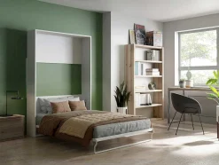 Vente-unique Tweepersoonsbed-Opklapbaar Bed 140 X 200 Cm - Verticale Handmatige Opening - Wit - Malina Ii