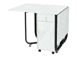 ModernLuxe Eettafel-Opklapbare Eettafel Op Wielen - Met Opbergruimte - Wit & Zwart