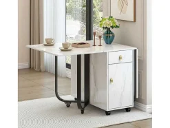 ModernLuxe Eettafel-Opklapbare Eettafel Op Wielen - Met Opbergruimte - Wit & Zwart