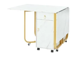ModernLuxe Eettafel-Opklapbare Eettafel Op Wielen - Met Opbergruimte - Wit & Goud