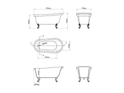 Shower & Design Vrijstaand Bad Op Pootjes-Ovaal Eilandbad - Retro Stijl - 171 L - 145 X 74 X 77 Cm - Witte Leeuwenpoten - Nisos