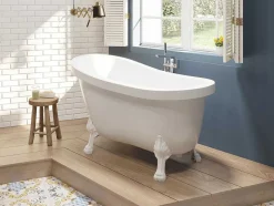 Shower & Design Vrijstaand Bad Op Pootjes-Ovaal Eilandbad - Retro Stijl - 171 L - 145 X 74 X 77 Cm - Witte Leeuwenpoten - Nisos