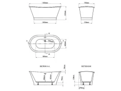 Shower & Design Vrijstaand Bad-Ovaal Vrijstaand Bad - Retro-Stijl - 180 L - 150 X 74 X 63 Cm - Wit - Acryl - Pelmato