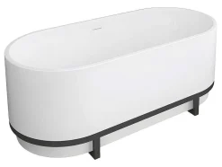 Shower & Design Vrijstaand Bad-Ovaal Vrijstaand Bad Met Metalen Decoratie - 230 L - 160 X 75 X 60 Cm - Wit - Acryl - Pleco