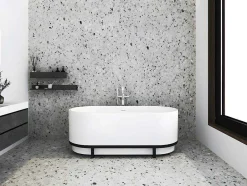 Shower & Design Vrijstaand Bad-Ovaal Vrijstaand Bad Met Metalen Decoratie - 230 L - 160 X 75 X 60 Cm - Wit - Acryl - Pleco