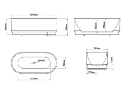 Shower & Design Vrijstaand Bad-Ovaal Vrijstaand Bad Met Metalen Decoratie - 230 L - 160 X 75 X 60 Cm - Wit - Acryl - Pleco