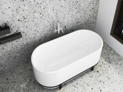 Shower & Design Vrijstaand Bad-Ovaal Vrijstaand Bad Met Metalen Decoratie - 230 L - 160 X 75 X 60 Cm - Wit - Acryl - Pleco