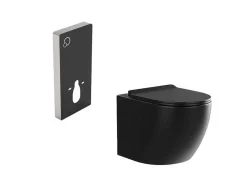 Vente-unique Hangend Toilet-Pakket Zwevend Toilet Met Sierframe - Matzwart - Javoine