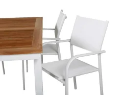 Vente-unique Tuinset-Panama Tuinmeubelset Tafel 90X152/210Cm En 4 Stoel Santorini Wit, Naturel.