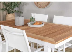 Vente-unique Tuinset-Panama Tuinmeubelset Tafel 90X152/210Cm En 4 Stoel Santorini Wit, Naturel.