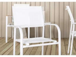 Vente-unique Tuinset-Panama Tuinmeubelset Tafel 90X152/210Cm En 4 Stoel Santorini Wit, Naturel.