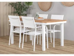 Vente-unique Tuinset-Panama Tuinmeubelset Tafel 90X152/210Cm En 4 Stoel Santorini Wit, Naturel.
