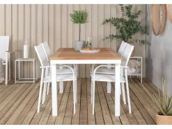 Vente-unique Tuinset-Panama Tuinmeubelset Tafel 90X152/210Cm En 4 Stoel Santorini Wit, Naturel.