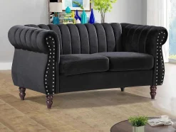 Vente-unique Chesterfield Zitbank-2-Persoons Zwarte Fluwelen Chesterfield Zitbank Trumbo