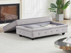 Vente-unique Poef-Poef Met Opbergruimte Van Lichtgrijs Velours Chesterfield