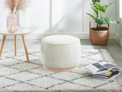 Vente-unique Poef-Poef Van Boucle Stof Met Voet In Lichtkleurig Hout - Miloden
