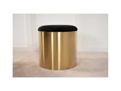 Venture Home Poef-Puff Poef, Hocker O45Cm Velours Zwart, Messing.