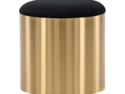 Venture Home Poef-Puff Poef, Hocker O45Cm Velours Zwart, Messing.