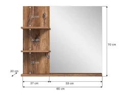 Vente-unique Accessoires & Spiegels-Ramon Spiegel Bad 80Cm 3 Planken Grijs,Eik Decor.