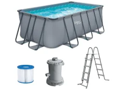 Vente-unique Zwembad-Rechthoekig Buisvormig Zwembad Met Patroonfilterpomp - L396 X B213 X H122 Cm - Antraciet - Bantayan