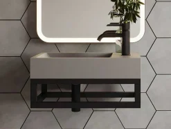 Shower & Design Muurkast Badkamer-Rechthoekige Hangende Wastafel Met Drager - L40 X B22 Cm - Uchami