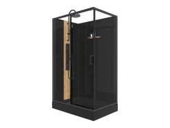Shower & Design Douchecabine-Rechthoekige Hydromassage Douchecabine Met Bamboe - Omkeerbare Installatie - Mat Zwart - L120 X B80 X H225 Cm - Vituna