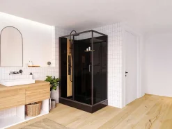 Shower & Design Douchecabine-Rechthoekige Hydromassage Douchecabine Met Bamboe - Omkeerbare Installatie - Mat Zwart - L120 X B80 X H225 Cm - Vituna