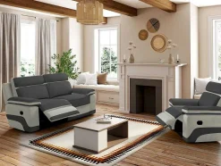 Vente-unique Set Zitbank + Fauteuil-Relax Driezitsbank + Fauteuil Van Microvezel Talca - Antraciet En Licht Grijs