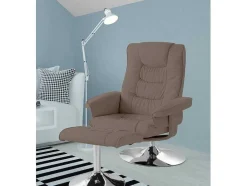 Loft24 Fauteuil Leer-Relaxfauteuil + Kruk Cappucino