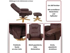 Vente-unique Fauteuil Kunstleer-Relaxfauteuil H56 Met Kruk, Bordeaux