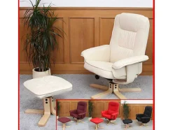Vente-unique Fauteuil Kunstleer-Relaxfauteuil H56 Met Kruk, Bordeaux