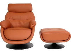 Vente-unique Fauteuil Leer-Relaxfauteuil Met Kruk Mcw-K99, Bruin