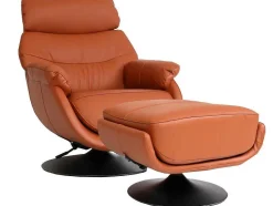 Vente-unique Fauteuil Leer-Relaxfauteuil Met Kruk Mcw-K99, Bruin