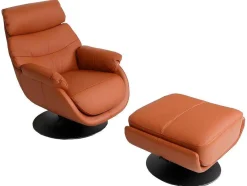 Vente-unique Fauteuil Leer-Relaxfauteuil Met Kruk Mcw-K99, Bruin
