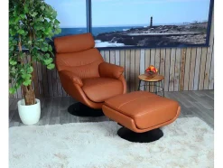 Vente-unique Fauteuil Leer-Relaxfauteuil Met Kruk Mcw-K99, Bruin